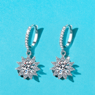 Kolczyki Snowflake Drop z moissanitami szlif okrągły – Round